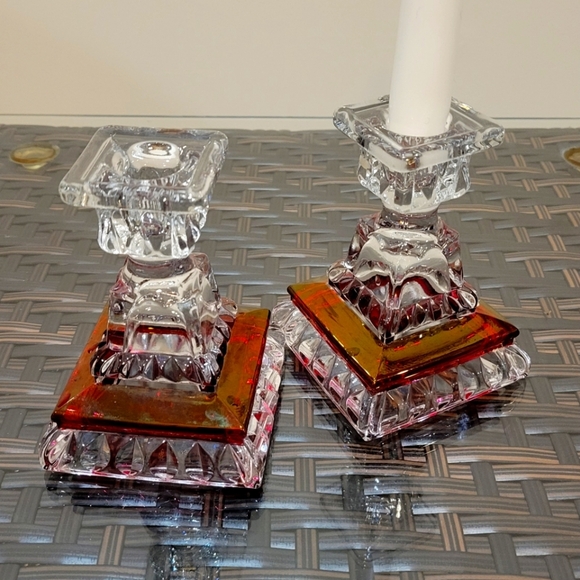 Westmoreland Other - Westmoreland-Crystal and Red Glass Candle Holder